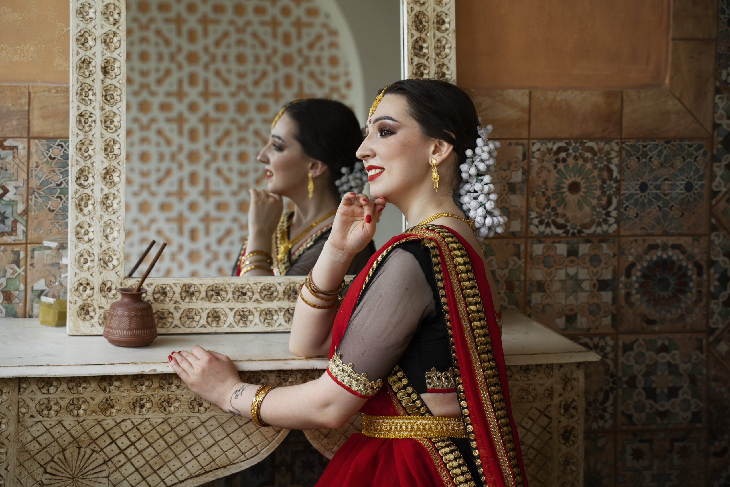 beautiful young woman wearing sari
